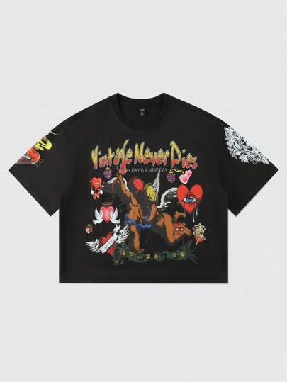 Street Life Camiseta gráfica informal y holgada de corte corto para hombre, estilo callejero retro