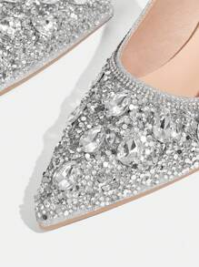 CUCCOO TILAWA Women's Crystal Heel, Rhinestone Studded Mesh Shoes, Suitable For Outing, Banquet, Party Prom Heels For Christmas Valentine's Day - Silver - View 6