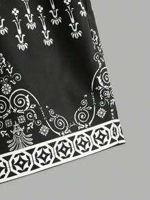 Manfinity RSRT Eid Mubarak  Ramadan Men's Floral Print Drawstring Waist Shorts - Black - View 4