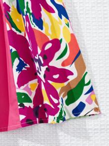 SHEIN Leap Crew Baby Girl Colorful Floral Print Ruffle Hem Sleeveless Casual Vacation Dress, Summer - Hot Pink - View 4