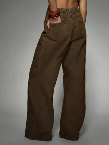 MISSGUIDED Designer Wide Leg Denim Pants Y2K Style Baggy Jeans Vintage Inspired Low Rise Western Detail Fall Winter Fashion Statement Piece Streetwear Festival Ready