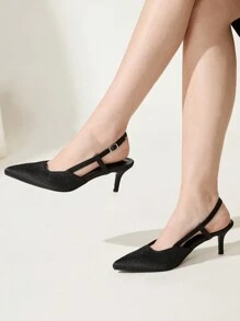 CUCCOO CHICEST 女士镶钻尖头细高跟中跟优雅浅口鞋，缎面高跟鞋，适合派对、约会、正式场合，黑色春假复活节舞会高跟鞋