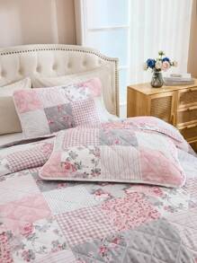 3pcs Floral Print Polyester Boho Vintage Style Bedspread Set, Includes 1 Bedspread & 2 Pillow Shams, Suitable For Home Bedroom, All Season Decor, Bedroom Setting