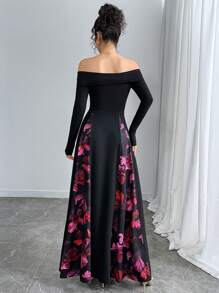 Modelyn 女士优雅露肩花卉下摆拼接连衣裙