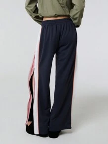 SHEIN Unity Zip Through Contrast Double Layered Panelling Wide Leg Casual Sweatpants Fall Cloth For Women - Grey - View 2