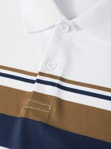 Manfinity Mode 男士条纹短袖休闲通勤 Polo 衫 - 彩色 - 查看 3