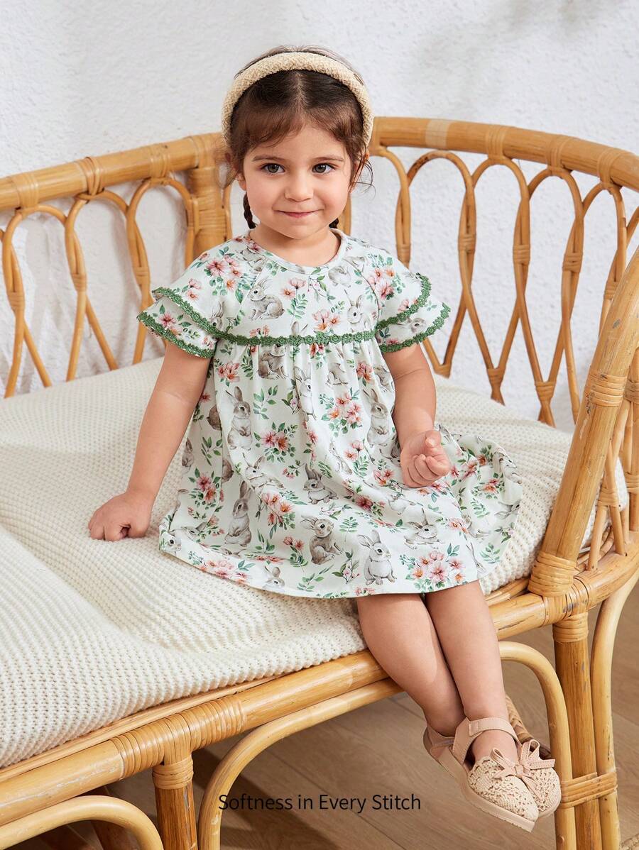 Cozy Pixies Đầm cổ tròn tay lửng họa tiết hoa nhí cho bé gái - Nhiều màu - Xem 1