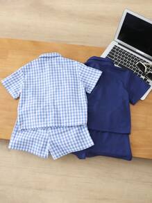 SHEIN 2pcs/Set Young Boy Casual Simple Short Sleeve Shirt & Shorts Set - Multicolor - View 2