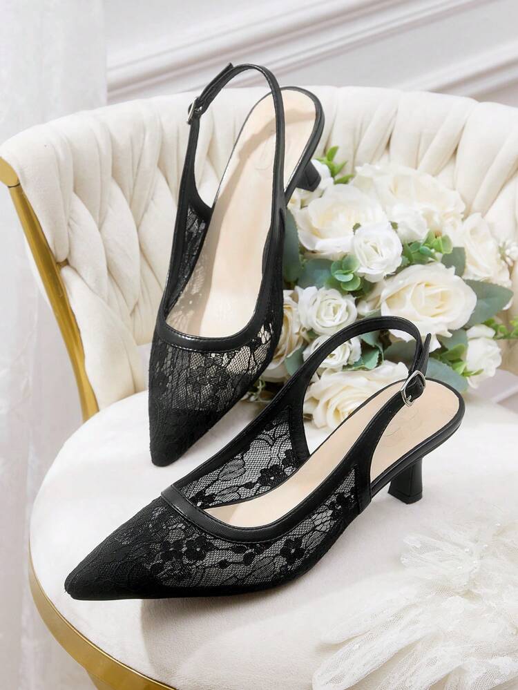 CUCCOO HITCHD Women's Pointed Toe Lace Floral Pattern Stiletto High Heel Elegant And Refined Formal Shoes For Wedding, Banquet, Party, Made Of Soft Mesh Material Summer Shoes Summer Break Easter Prom Heels For Christmas Elegant Shoes Wedding Shoes Summer Shoes Bride Shoes