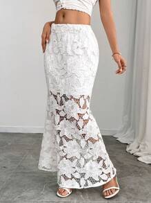 Chiquease Elegant & Versatile Lace Embroidery Decorated Women's Skirt