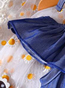 Babymeisje Lente & Zomer Beroep Korte Mouwen Bloemendecoratie Slip Romper