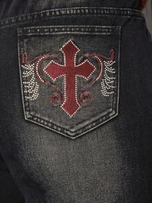 SHEIN SXY 大码休闲牛仔裤，时尚，适合日常穿着 - 灰色 - 查看 3