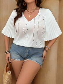 SHEIN LUNE Plus Size Women Basic Solid Color Casual T-Shirt - White - View 3