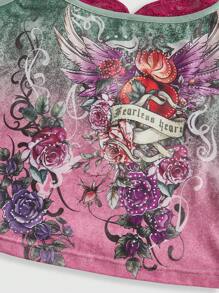 ROMWE J-Fashion Plus Size Y2K Harajuku Gyaru Bicolor Wing & Rose Print Patchwork 2 In 1 Camisole - Multicolor - View 3
