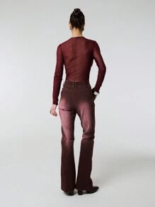 TypaGal 双纽扣复古洗水棉质牛仔裤 - 紅色 - 查看 2