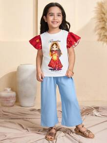 Young Girls Polka Dot Print Cap Sleeves Ramadan T-Shirt - Multicolor - View 6