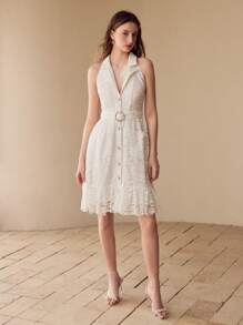 MOTF 蕾丝荷叶边下摆连衣裙