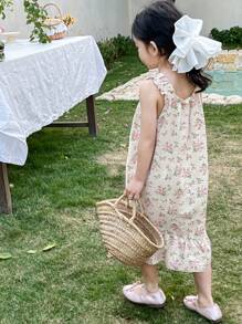 DAZY 少女碎花印花无袖睡裙，夏季假期复活节 - 米色 - 查看 5