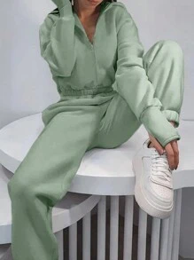 INAWLY Women's Hooded Half-Zip Sweatshirt And Loose Fit Drawstring Jogger Pants Set