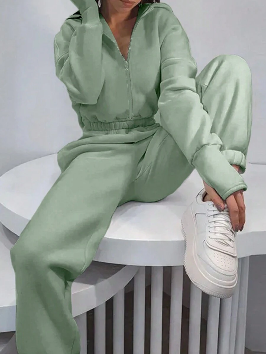 INAWLY Women's Hooded Half-Zip Sweatshirt And Loose Fit Drawstring Jogger Pants Set