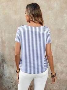 EMERY ROSE Blusa casual holgada de mujer con cuello redondo y mangas cortas a rayas