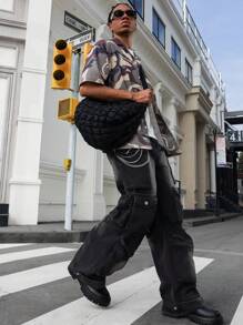 PAVTROS 男士简约休闲衬衫，日常穿着，男士 Manfinity Streetrush INS 畅销衬衫。独特的迷彩印花设计，展现街头时尚风格的动感个性化。