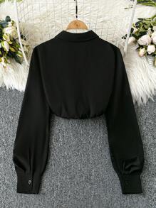 SHEIN LUNE Exquisite & Elegant  3D Flower Decor Plus Size Casual Long Sleeve Shirt - Black - View 2