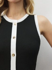BizChic Women's Black & White Contrast Color Casual Everyday Dress, Minimalist Design For Work
