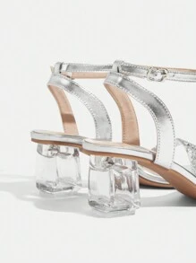CUCCOO TILAWA Women's Fashionable Crystal Heel Glass Diamond High Heel Sandals, Suitable For Going Out, Parties & Events - Silver - View 4