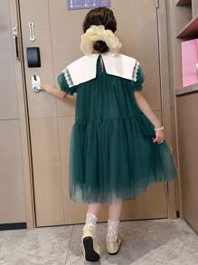Toddler & Big Tween Girl Girls' Fashionable Puff Sleeve Collar Dress - Green - View 2