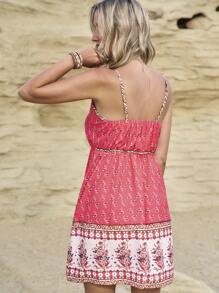 LanaWest 女式西式休闲复古印花细肩带中长连衣裙 - 彩色 - 查看 2