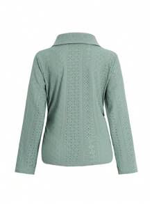 INAWLY Women's Casual Jacquard Fabric V-Neck Drawstring Loose Sweatshirt Pullover Fall - Green - View 4