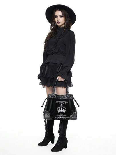 Goth 1pc Velvet Swan Embroidery Tote Bag