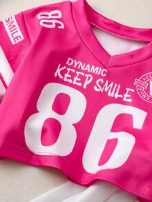 女婴T恤套装 - 玫紅色 - 查看 7