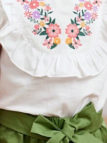 Cozy Pixies 2 pièces/Set Top à col rond en tricot doux avec volants et short à taille élastique motif floral Ditsy pour bébé fille