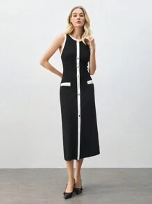 BizChic Women's Black & White Contrast Color Casual Everyday Dress, Minimalist Design For Work