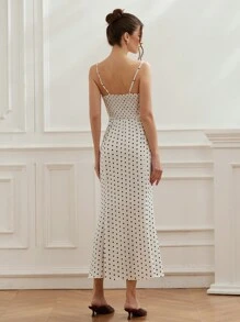 Aveloria Rosie Vestido de cola de pez con cintura fruncida, elegante y romántico estilo francés, con puntos negros y blancos para mujeres