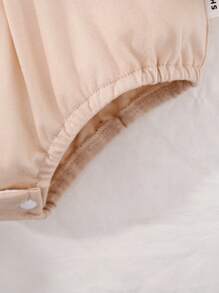 Newborn Baby Apricot Ruffled Collar Elegant Lace Bow Long Sleeve Romper Pajamas - Apricot - View 4