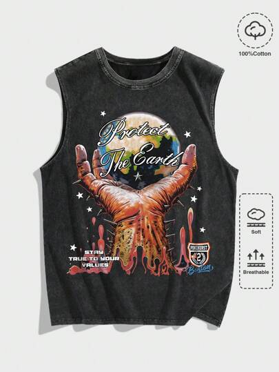 Goth Canotta uomo stile gotico con stampa a croce, effetto lavato e consumato, adatta per Ognissanti