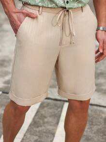 Manfinity Homme Men's Hidden Flower Stripe Slip-On Waist Tie Loose Casual Shorts - White - View 2