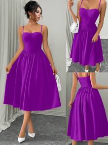 SHEIN Raffinéa Váy hai dây bó eo thời trang đa năng cho tiệc đêm hẹn hò, thu/đông - Màu tím  Violet - Xem 3