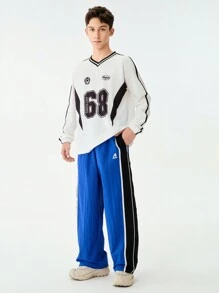 SHEIN Calça casual de perna larga com estampa de letras em bloco de cores para adolescentes