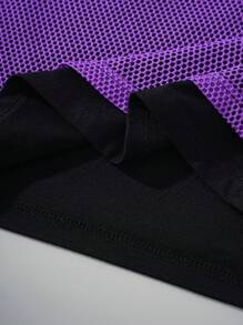 ROMWE MEN Prep Men's Jersey Cotton Blend Mesh College Tee, Spring/Summer - Multicolor - View 3