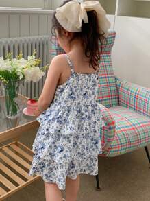 DAZY 2 Stücke/Set Kleine Mädchen Herbstoutfit mit Blumenmuster - Blau - Übersicht 3