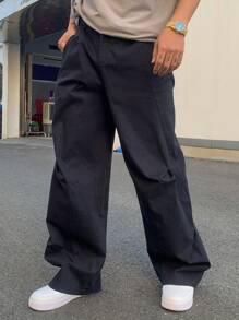 DAZY Solid Navy Pleated Design Men's Pants, Spring/Summer - Navy Blue - View 4