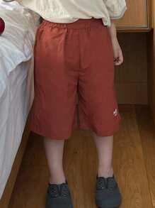 DAZY Young Boy Letter Print Elastic Waist Pocket Casual Shorts - Red - View 3