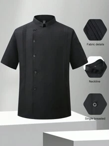 Manfinity Homme Men's Solid Color Stand Collar Short Sleeve Single-Breasted Chef Shirt, Short Sleeve Chef Jacket - Black - View 1