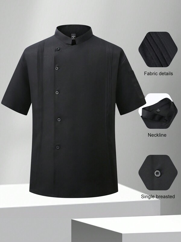 Manfinity Homme Chemise de chef à col montant, manches courtes, à boutonnage simple, couleur unie, pour hommes