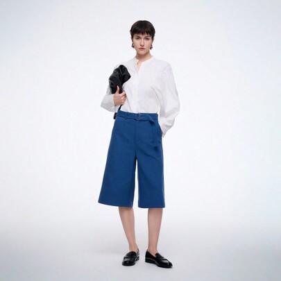 여성용 포켓 루즈 허리끈 리브 긴 바지