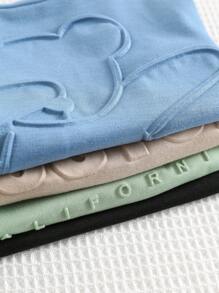 SHEIN 8 件套年轻男童舒适休闲日常百搭压花字母短袖 T 恤和短裤套装，适合春夏季、日常穿着、运动、郊游、学校、聚会、度假、拍照、返校季